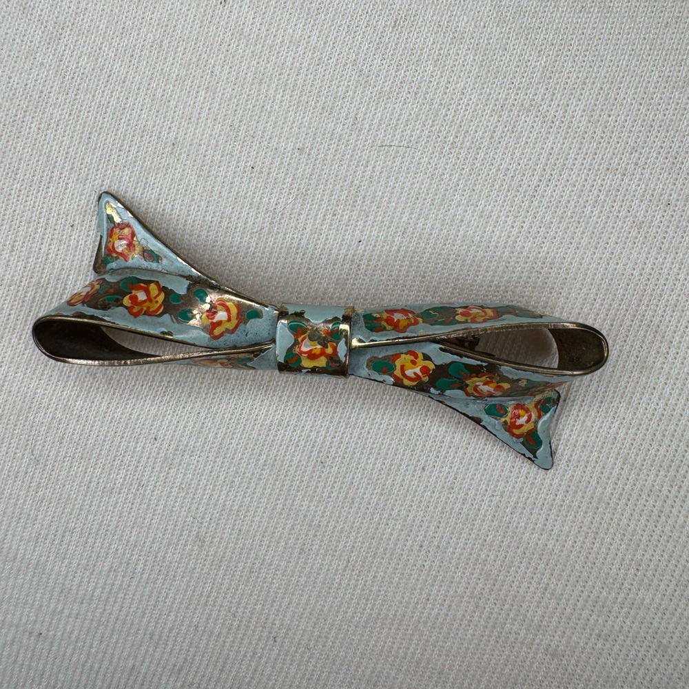 Vintage bow with flowers pin brooch